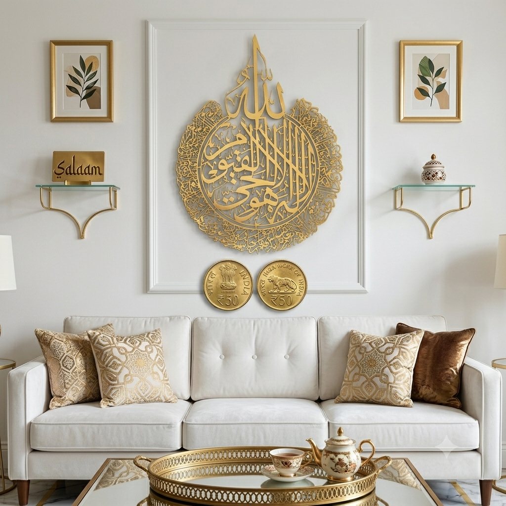 Exquisite Golden Ayat al-Kursi Metal Wall Art - Islamic Home Decor