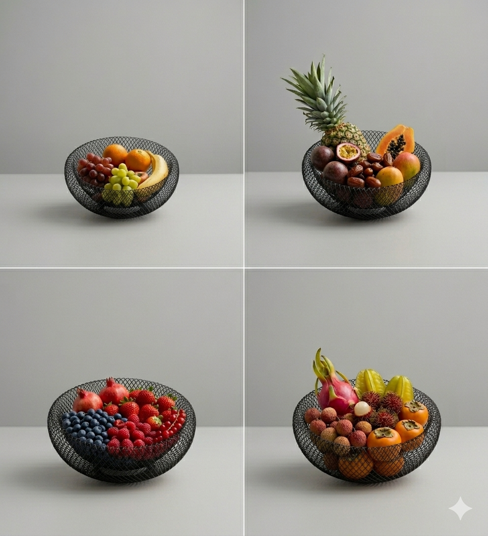 Vibe N Art Double Walled Mesh Wire Fruit Basket for Kitchen | Modern Black Iron Rod Decorative Storage Bowl for Dining Table