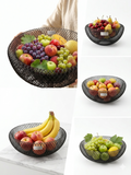 Vibe N Art Double Walled Mesh Wire Fruit Basket for Kitchen | Modern Black Iron Rod Decorative Storage Bowl for Dining Table