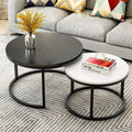VA Vibe N Art Premium Nesting Round Coffee Table Set of 2 – Classic Black & White Wooden Coffee Table with Matte Black Metal Frame for Living Room