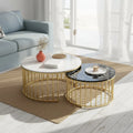 Product Title: Luxury Round Nesting Coffee Table Set of 2 – Gold Frame with White & Black Marble Top