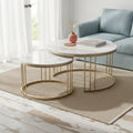 Luxury Round Nesting Coffee Table Set of 2 – White Marble Top with Gold Metal Frame